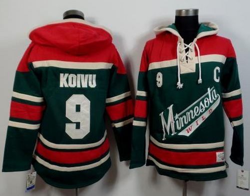 Wild #9 Mikko Koivu Green/Red Sawyer Hooded Sweatshirt Stitched NHL Jersey - Click Image to Close